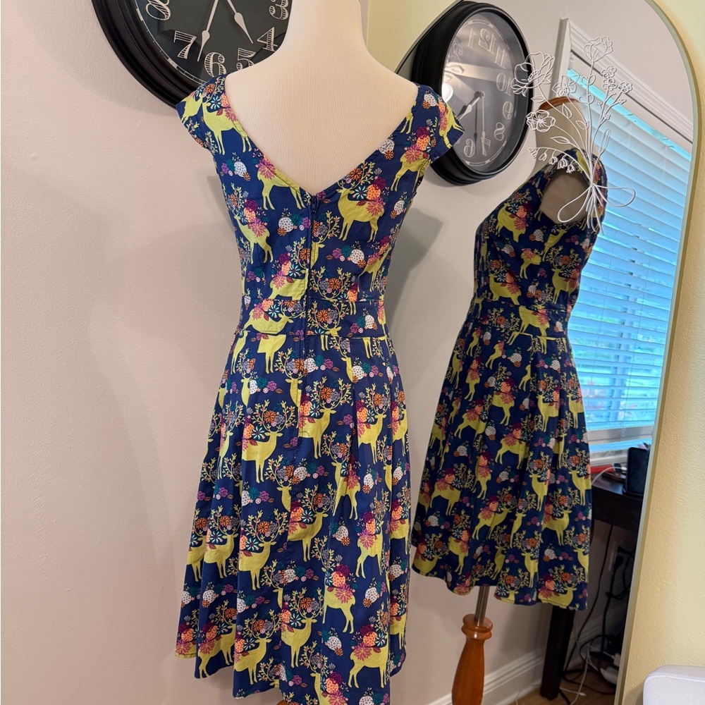 Retrolicious Small Deer print dress cotton Like New - Picture 5 of 9